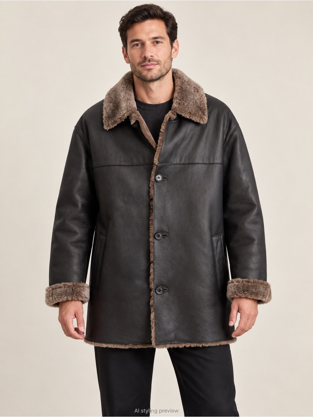 Men's Andrew Marc by NY Black leather Shearling Coat M $995
